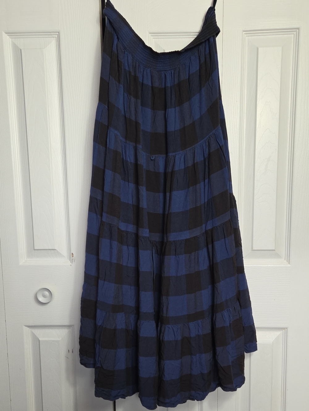 Denim & Supply Ralph Lauren Blue and Black Plaid Tiered Maxi Skirt